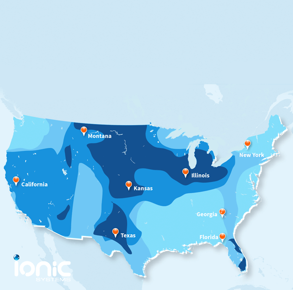 Water hardness map of USA